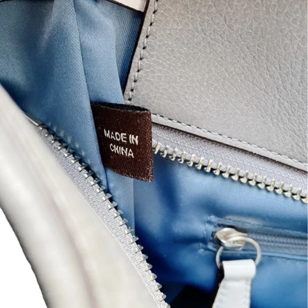 Coach Chelsea Inlaid Leather Charlie Tote Patchwork Gray Silver Blue Lining NEW